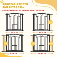 PawHut Bramka dla zwierząt, 77 cm bramka na schody, regulowana szerokość 76-104 cm, z drzwiczkami dla kota, do schodów i drzwi, czarna(m-4)