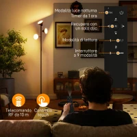 HOMCOM Lampada da Terra con 3 Teste Regolabili Indipendenti, Telecomando e Timer, in Acciaio e Plastica, Ø25x170 cm, Nero(m-7)