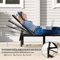 Outsunny Chaise longue jardin extérieur chaise longue inclinable 5 positions réglables assise en textilène gris(m-4)