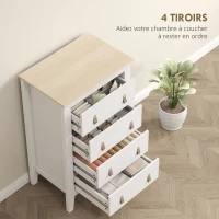 HOMCOM Commode 4 tiroirs meuble de rangement style contemporain avec poignées en polyuréthane, 60 x 40 x 98 cm, blanc(m-4)