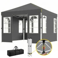 Outsunny Pawilon 3x3m Wodoodporny Stabilny Zimoodporny Pop-up Składany Pawilon, Jednoprzyciskowy Montaż, UV 50+ Ciemnoszary(m-10)
