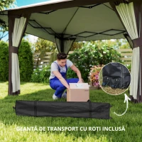 Outsunny Pavilion de grădină 4 x 4 m, cort de grădină cu pereți din plasă, protecție UPF50+, cort de petrecere cu înălțime reglabilă, Bej(m-5)