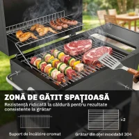 Outsunny Grătar pe Cărbune cu Termometru pentru Terasă și Grădină, Negru(m-6)