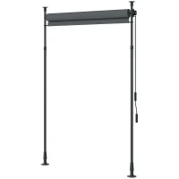 Outsunny Toldo manual retrátil de pé comprimento ajustável manivela instalação sem perfuração metal alu. poliéster cinza escuro(m-8)