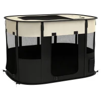 PawHut Parc pliabil pentru câini, pisici și animale mici din țesătură Oxford cu depozitare 94 x 74 x 60 cm alb crem și negru(m-8)