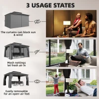 Outsunny Pawilon 3,8x3m Wodoodporny Stabilny Zimowy Pawilon Ogrodowy z Podwójnym Dachem, Zasłony, Siatka na Komary, Haki, Ciemnoszary(m-5)