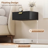 HOMCOM Modern Floating Nightstands Set of 2, Wall Mounted Bedside Tables with Wave Drawer Black(m-4)