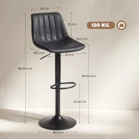 HOMCOM Set of 2 Leathaire Tub Bar Stools - Black(m-3)