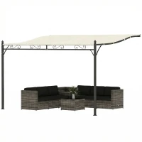 Outsunny Pérgola de Pared 2,5x3,5 m con Techo Inclinado Orificios de Drenaje y Estructura Metálica Blanco Crema(m-11)