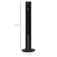 HOMCOM Ventilador de coluna oscilação 70° temporizador 12h painel de sensor LED 45W controlo remoto 2 modos de controlo preto(m-3)