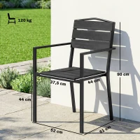 Outsunny Tuinstoelen 4-delig Stapelbare Terrasstoelen met lamellenontwerp en armleuningen 52 x 51 x 90 cm Zwart(m-3)