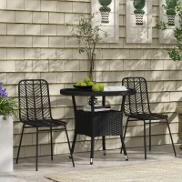 Outsunny Table ronde de jardin en résine tressée et plateau verre trempé 1 étagère de rangement, style cosy chic Ø80 x 75H cm(m-10)