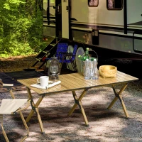 Outsunny Table de camping pique-nique jardin pliable en aluminium avec sac de transport - dim. 116L x 60l x 45H cm bois naturel(m-10)