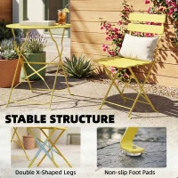 Outsunny Set bistró de jardín de 3 piezas plegable Mesa bistró con 2 sillas Asiento de lamas Patas dobles en X Amarillo(m-4)