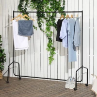 HOMCOM Portant à Vêtements avec Roulettes Tringle a Vêtement solide Charge 140 Kg 180 x 60 x 170 cm Porte-Manteau en acier noir(m-10)