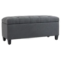HOMCOM bancă cu spațiu de depozitare banchetă tapițată cu aspect de in, bancă cu picioare din lemn, bancă-ladă pentru living dormitor hol 100 x 40 x 44 cm Gri închis(m-5)
