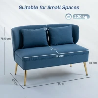 HOMCOM 2 Seater Sofa, Linen-look Fabric Small Sofa with Wing Back, Thick Seat, Metal Legs, Dark Blue(m-3)