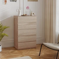 HOMCOM Cassettiera 5 Cassetti in Legno con Guide in Metallo e Maniglie Scanalate, 60x39x100 cm, color Faggio(m-7)