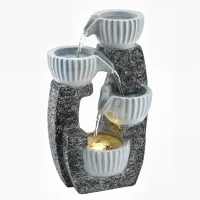 Outsunny 4-Tier Bowl Water Feature, Indoor Outdoor Garden Water Fountain with Pump and LED Lights, Resin Cascading Waterfall(m-10)