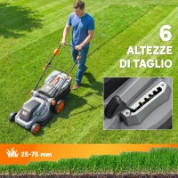 Outsunny Tagliaerba Elettrico 1800W con Sacco da 50L, Manico Regolabile, 6 Altezza di Taglio, Grigio Chiaro(m-7)