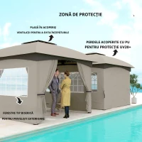 Outsunny Pavilion de grădină 3,4 x 3,4 m, Cort de bere cu acoperiș ventilat, ferestre arcuite, cadru din oțel, Gri deschis(m-5)