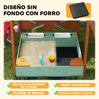AIYAPLAY Arenero para Niños de Madera con Techo Arenero Infantil con 2 Asientos 2 Cajas Grifo Embudo 116x112,5x128 cm Verde(m-7)