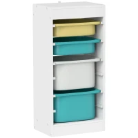 AIYAPLAY Meuble de rangement pour enfant, rangement jouets enfant, avec 4 boîte de rangement, 40,8L x 30l x 90,3H cm, blanc(m-12)