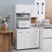 HOMCOM Armoire de cuisine multi-rangements 4 portes 3 tiroirs étagère + grand plateau 89L x 39,5l x 168H cm blanc(m-10)
