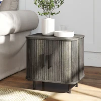 HOMCOM Bedside Table, Nordic Side Table with Roller Shutter Style Sliding Doors and Metal Legs for Bedroom, Living Room, Grey(m-8)