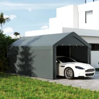 Outsunny Carport tente de garage 3 x 6 m, abri voiture extérieur, parois latérales amovibles, 2 portes zippées enroulables, gris(m-2)