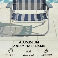 Outsunny 2er-Set klappbare Strandstühle mit verstellbarem Sonnendach, 6-fach verstellbarer Rückenlehne, Nackenkissen Blau und Weiß(m-4)