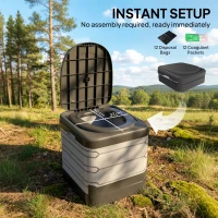 Outsunny Przenośna toaleta kempingowa składana do 150 kg z 12 saszetkami koagulantu i 12 workami na odpady, 42 x 46 x 43,5 cm, szara(m-9)
