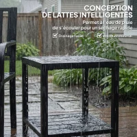 Outsunny Table basse extérieure à 2 niveaux en métal, table de jardin carrée avec étagère de rangement, 45 x 45 x 54 cm, noir(m-6)