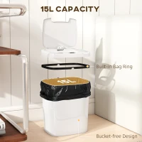 HOMCOM 15L Sensor Bin, Automatic Touchless Kitchen Bin, Easy Clean, Battery Operated for Home Office, Bedroom, Bathroom, White(m-6)