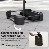 Outsunny Umbrelă Dublă cu 12 Spițe, Manivelă, Bază în Formă de Cruce și Saci, din Metal și Poliester, 3x1.5 m, Bej(m-4)