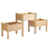 Outsunny Jardineira Elevada Quadrada Horta 2 andares dim. 184L x 45l x 80H cm Inserções de irrigação Madeira de Pinho pré-oleada(m-8)