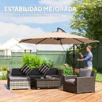 Outsunny Parasol Excéntrico Ø300 cm con Base Cruzada Manivela Funda Protectora y Cuerdas de Viento UPF30+ Caqui(m-4)