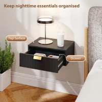 HOMCOM Modern Floating Nightstands Set of 2, Wall Mounted Bedside Tables with Wave Drawer Black(m-5)