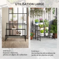 Outsunny Étagère à Fleurs en métal 3 Niveaux Intérieur et Extérieur, support de plantes en échelle, 75 x 70 x 66 cm, Noir(m-7)