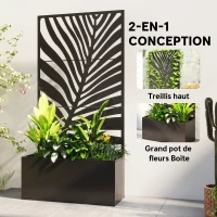 Outsunny Jardinière avec treillis, bac à fleurs, avec brise-vue, pour plantes grimpantes, métal, 90 x 40 x 180 cm, noir(m-4)