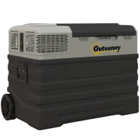 Outsunny Frigorífico elétrico de compressão portátil 56L com modos ECO/MAX, haste telescópica e rodas, preto(m-1)