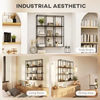 HOMCOM Industrialny Wiszący Regał z 9 Przegrodami, Metalowy Regał na Kolekcje, Idealny do Dekoracji Wnętrz, Czarny(m-7)