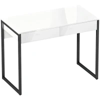HOMCOM High Gloss Work Table, with Drawers - White(m-1)
