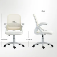 HOMCOM Scaun mesh respirabil, scaun rotativ ergonomic cu cotiere rabatabile și suport lombar, Alb(m-3)