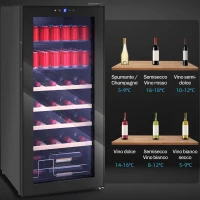 HOMCOM Cantinetta Frigo per Vino da 92L con Ripiani Regolabili per 20 Bottiglie e 50 Lattine, 43x45x94 cm, Nero(m-9)