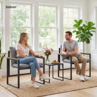 Outsunny 3-częściowy zestaw balkonowy: 2 fotele z stolikiem, poduszki z oddychającym pokryciem, meble ogrodowe bistro z metalu, zestaw wypoczynkowy na taras i do ogrodu, szary(m-9)