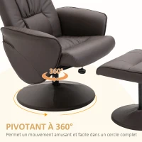 HOMCOM Fauteuil relax avec repose-pied fauteuil de relaxation relaxant pivotant 360° et dossier inclinable pour TV supportant jusqu'à 120 Kg revêtement synthétique métal marron(m-5)