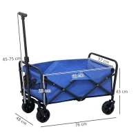 Outsunny Cărucior de Grădină de 62L cu Roți Universale, Cărucior Pliabil din Metal și Material Oxford cu Geantă și Mâner Reglabil, 76x48x86 cm, Albastru(m-3)