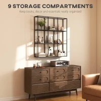 HOMCOM Industrialny Wiszący Regał z 9 Przegrodami, Metalowy Regał na Kolekcje, Idealny do Dekoracji Wnętrz, Czarny(m-6)