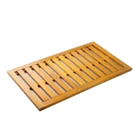 Outsunny Tapis de douche en bois d'acacia 91x51 cm Tapis antidérapant pour salle de bain, spa ou piscine naturel(m-7)